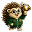 Quill the hedgehog celebrating with a trophy